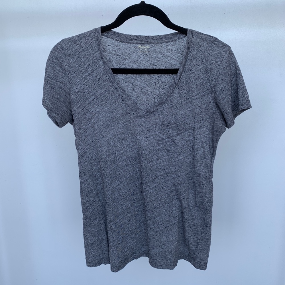 Madewell Gray Whisper Cotton V-Neck Pocket Tee